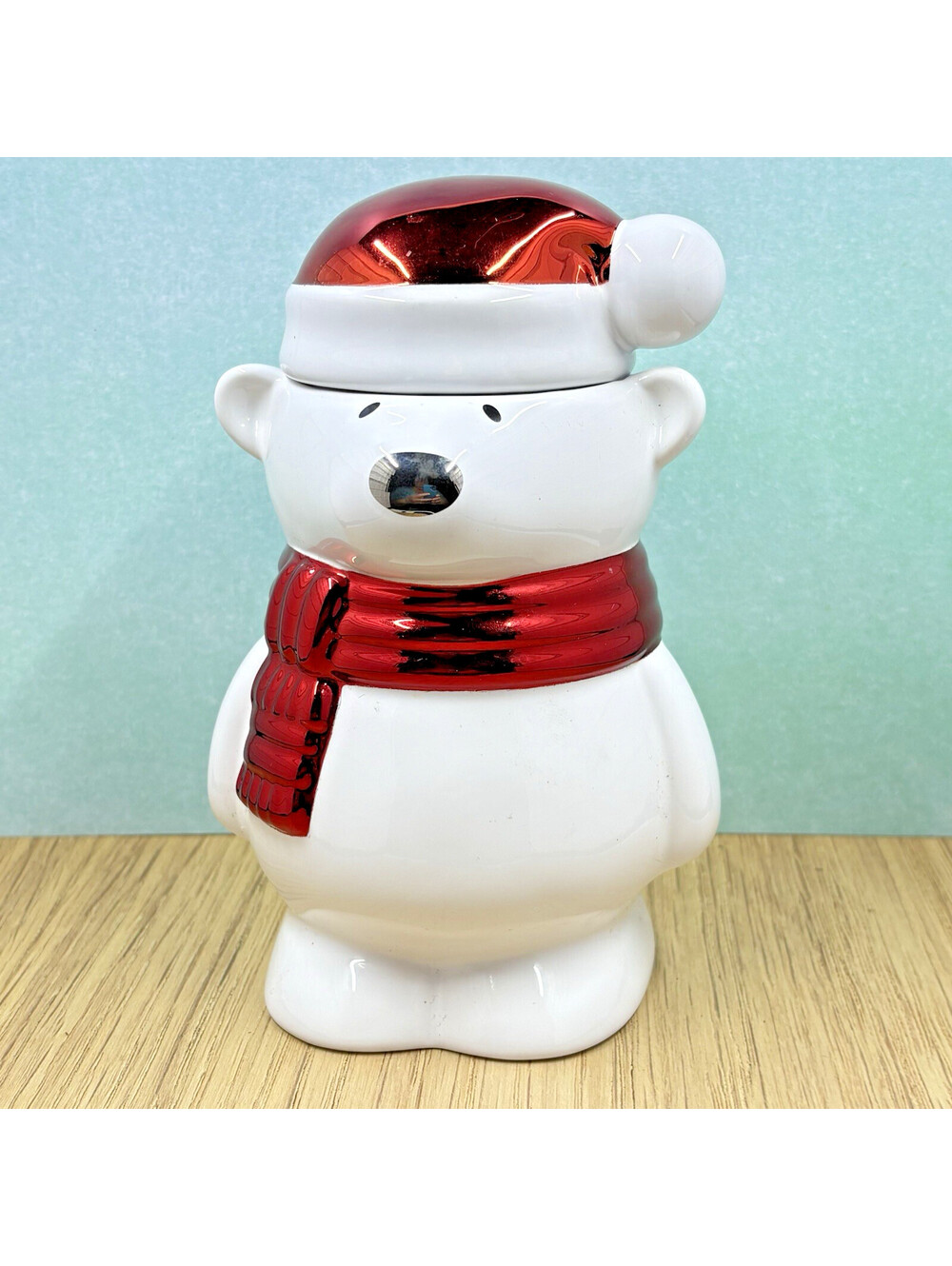 Slatkin & Co. Cinnamon Stick Ceramic Polar Bear Jar Candle Holder NO Candle